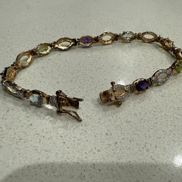 Vintage Sterling Silver and Gemstone Tennis Bracelet - Picture 3 of 9